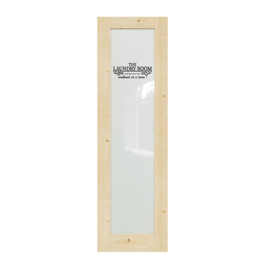 CRUTOP Pine Wood Frosted Glass Interior Laundry Door Slab With Self-Adhesive Waterproof Vinyl Colorfast Sticker, Paintable, Unfinished