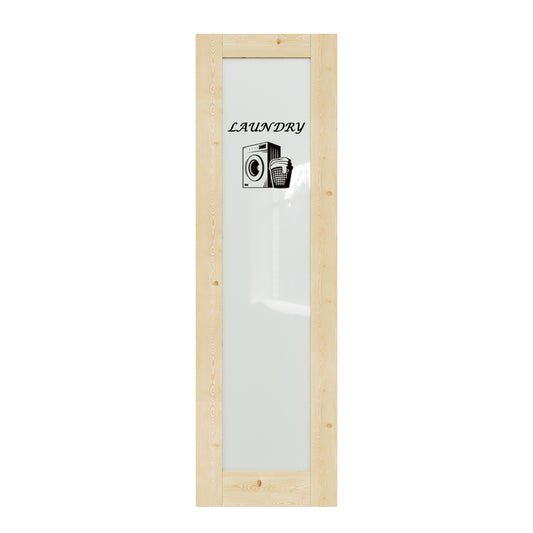 CRUTOP Interior Door Frosted Glass Pine Wood Laundry Door Slab With Self-Adhesive Waterproof Vinyl Colorfast Sticker, Paintable, Unfinished