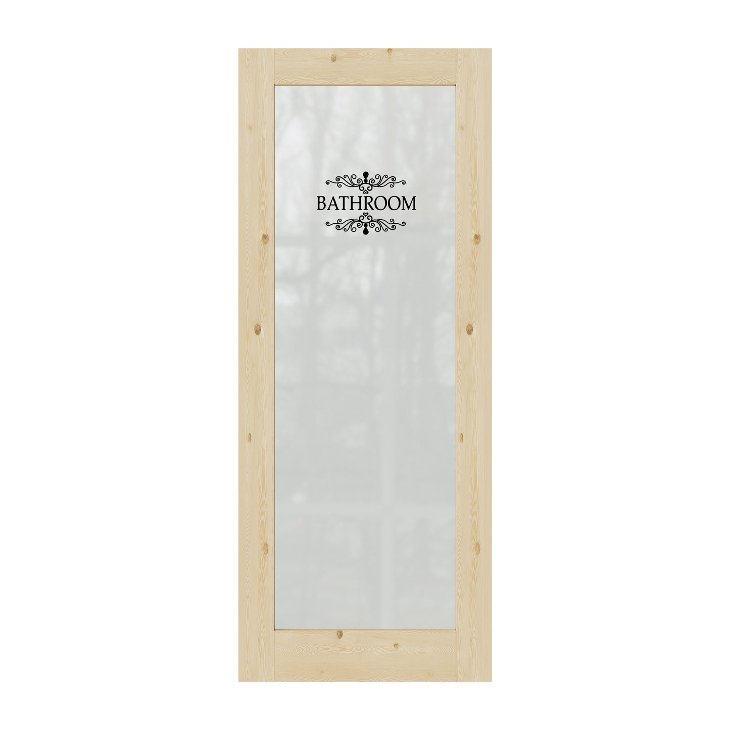 CRUTOP Pine Wood Frosted Glass Interior Bathroom Door Slab With Self-Adhesive Waterproof Vinyl Colorfast Sticker, Paintable, Unfinished