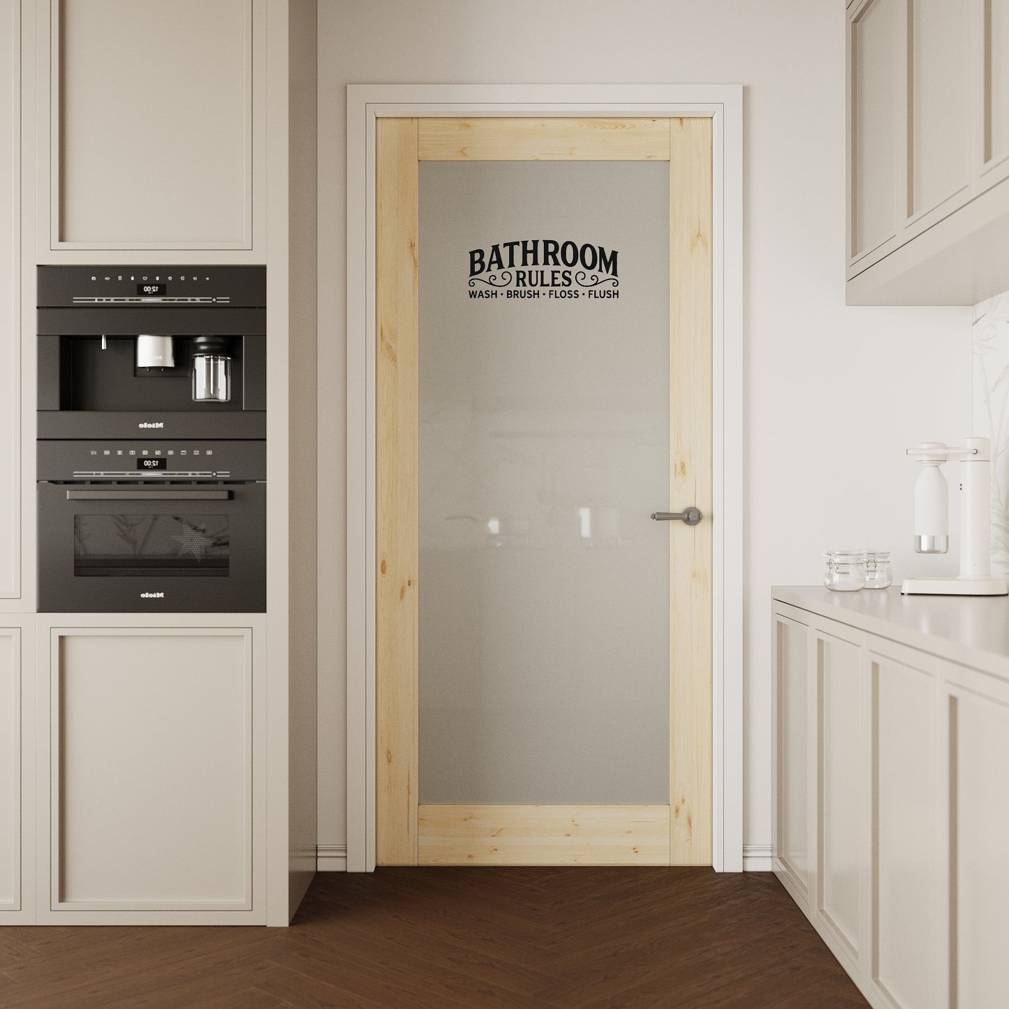 CRUTOP Interior Door Frosted Glass Pine Wood Bathroom Door Slab With Self-Adhesive Waterproof Vinyl Colorfast Sticker, Paintable, Unfinished