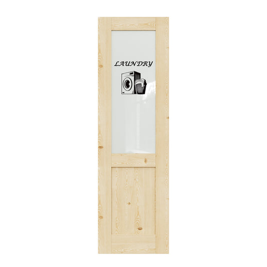 CRUTOP Interior Door Half Frosted Glass Pine Wood Laundry Door Slab With Self-Adhesive Waterproof Vinyl Colorfast Sticker, Paintable, Unfinished