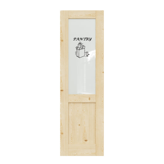 CRUTOP Interior Door Half Frosted Glass Pine Wood Pantry Door Slab With Self-Adhesive Waterproof Vinyl Colorfast Sticker, Paintable, Unfinished