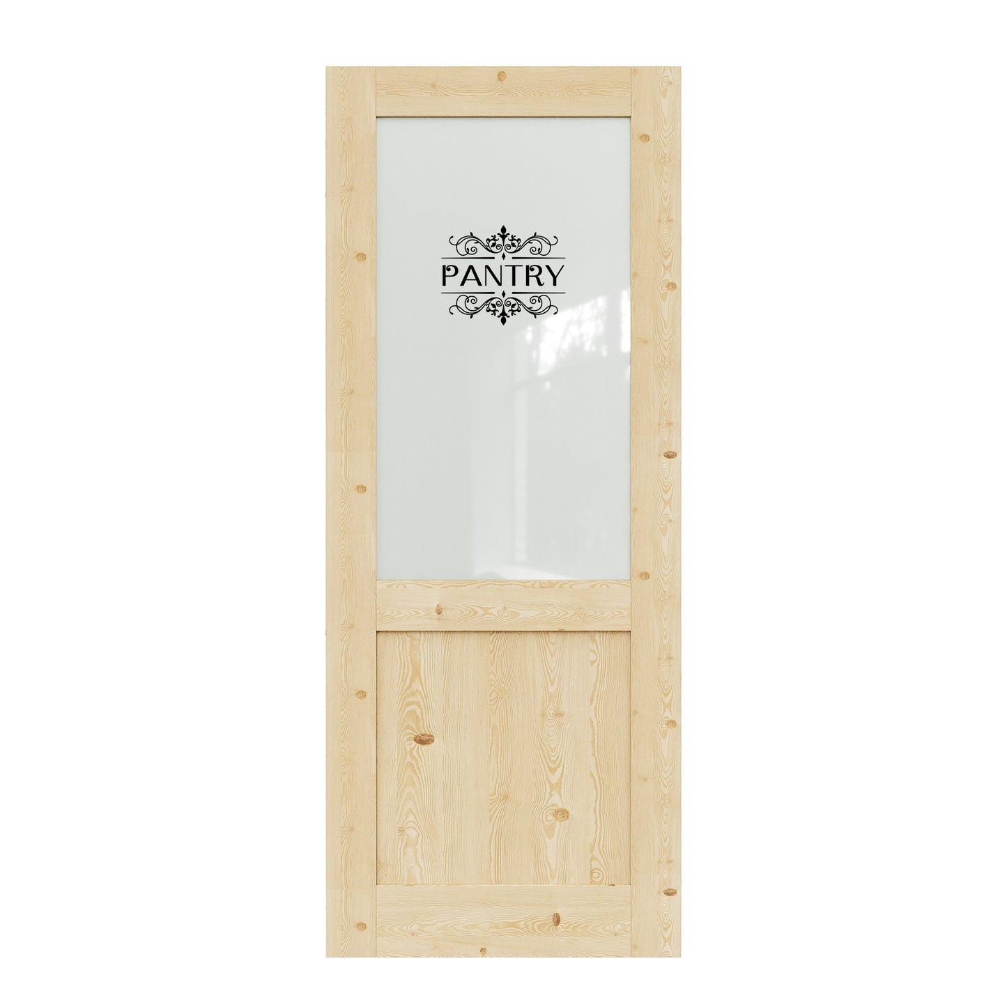 CRUTOP Pine Wood Half Frosted Glass Interior Pantry Door Slab With Self-Adhesive Waterproof Vinyl Colorfast Sticker, Paintable, Unfinished