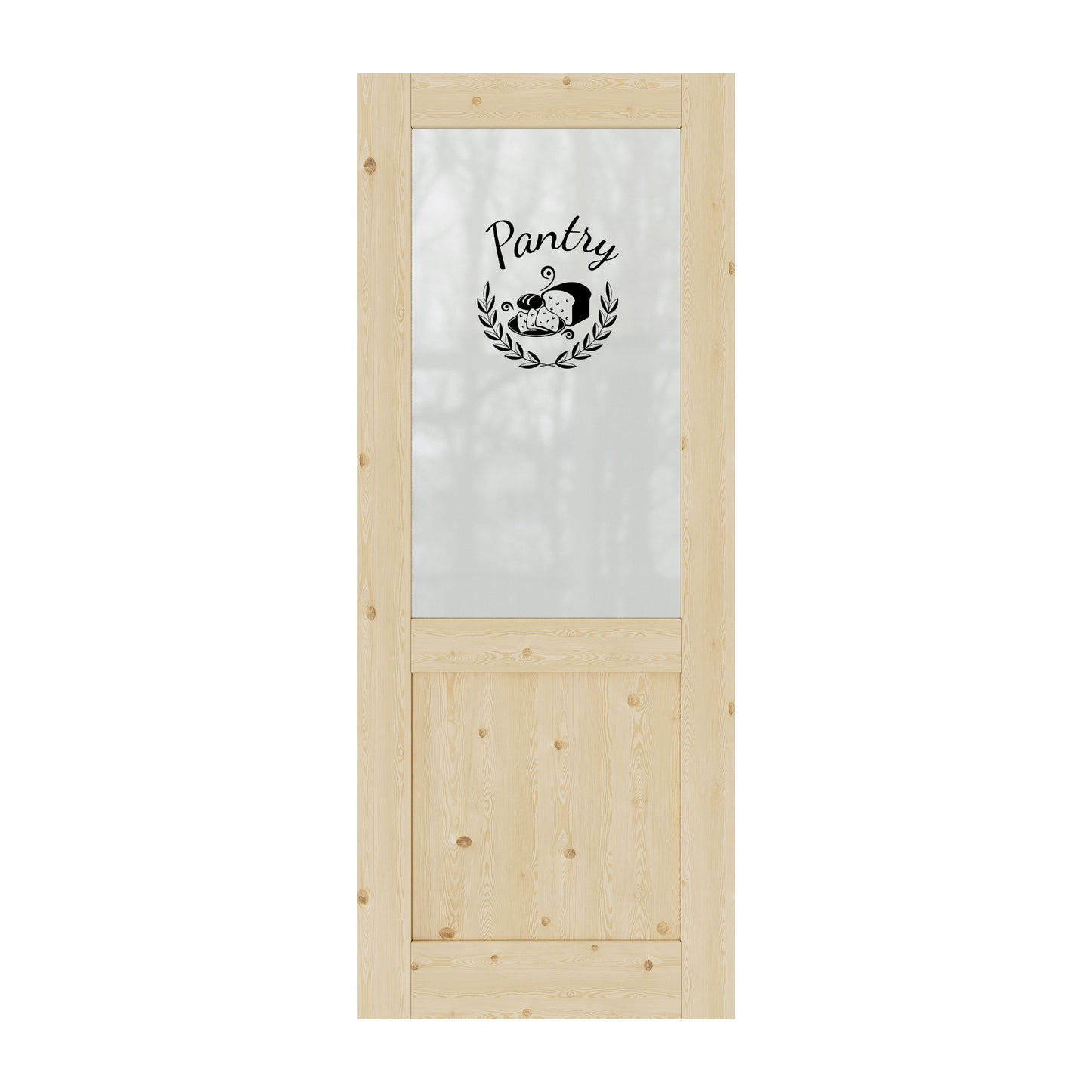 CRUTOP Pantry Door Half Frosted Glass Pine Wood Interior Door Slab With Self-Adhesive Waterproof Vinyl Colorfast Sticker, Paintable, Unfinished