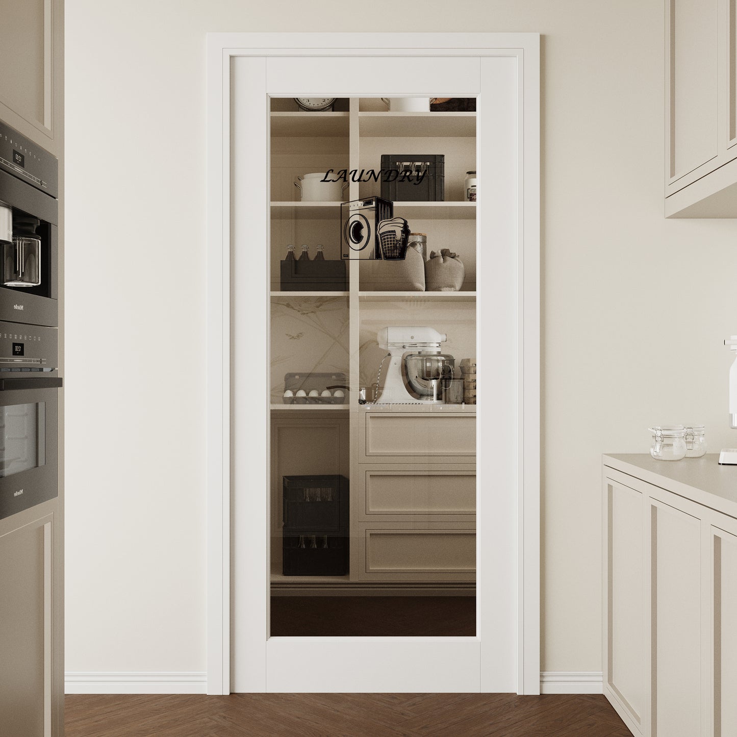 CRUTOP Interior Door Clear Glass Laundry Door Slab With Self-Adhesive Waterproof Vinyl Colorfast Sticker, Paintable, Pre-finished,White