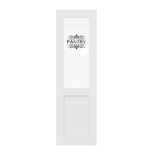 CRUTOP Half Clear Glass Interior Pantry Door Slab With Self-Adhesive Waterproof Vinyl Colorfast Sticker, Paintable, Pre-finished, White