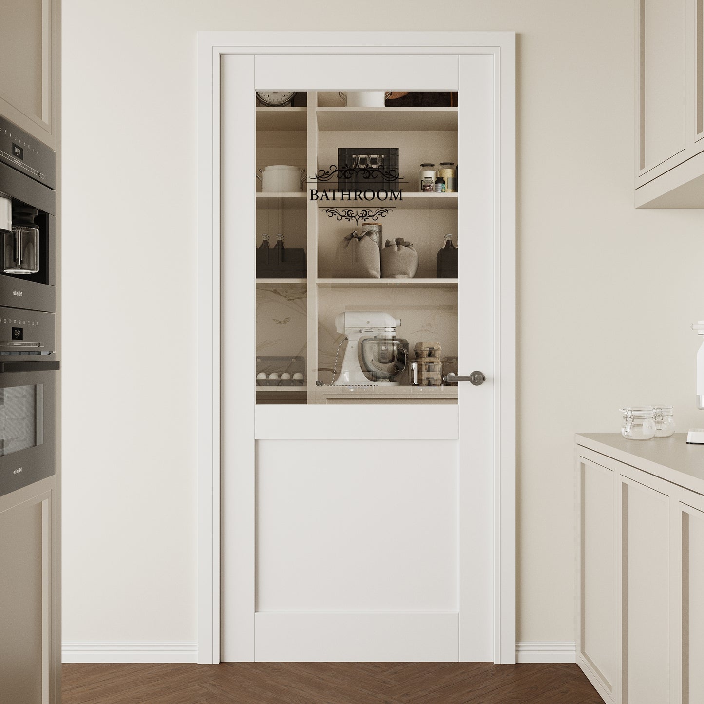 CRUTOP Half Clear Glass Interior Bathroom Door Slab With Self-Adhesive Waterproof Vinyl Colorfast Sticker, Paintable, Pre-finished, White