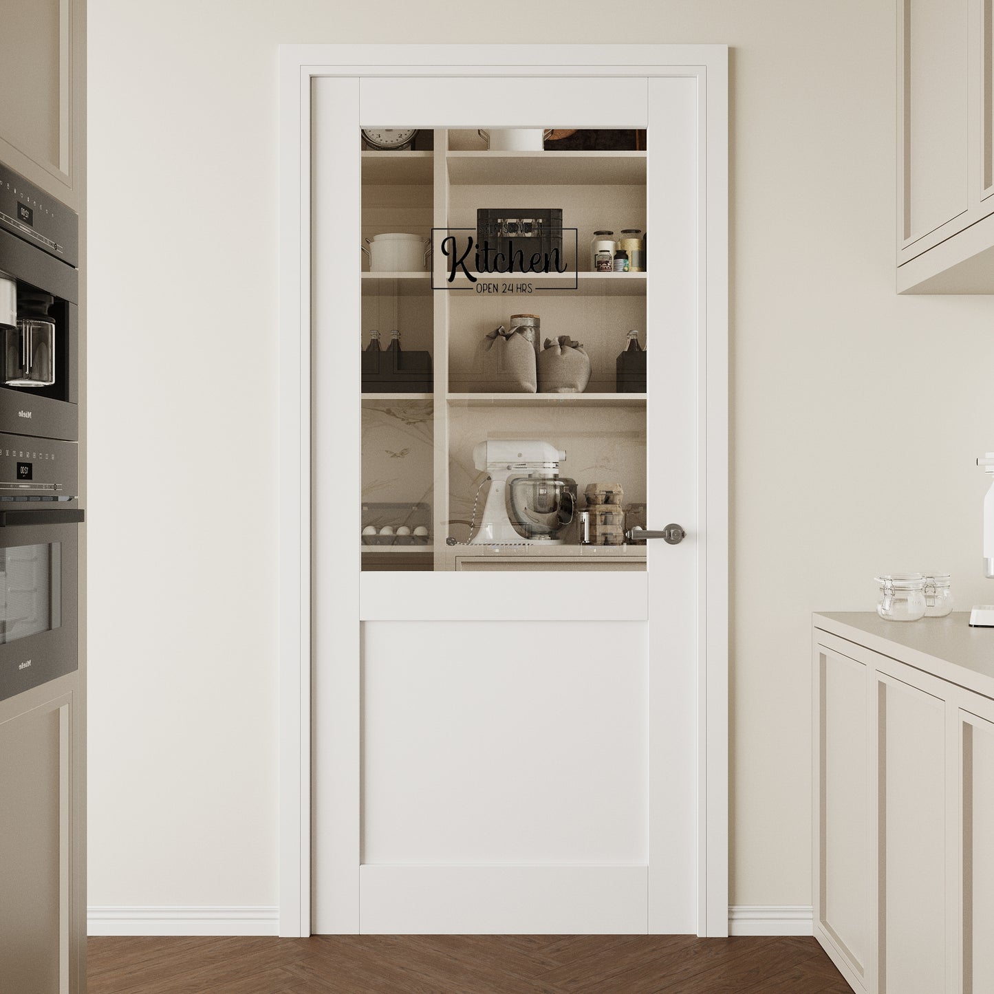 CRUTOP Half Clear Glass Interior Kitchen Door Slab With Self-Adhesive Waterproof Vinyl Colorfast Sticker, Paintable, Pre-finished