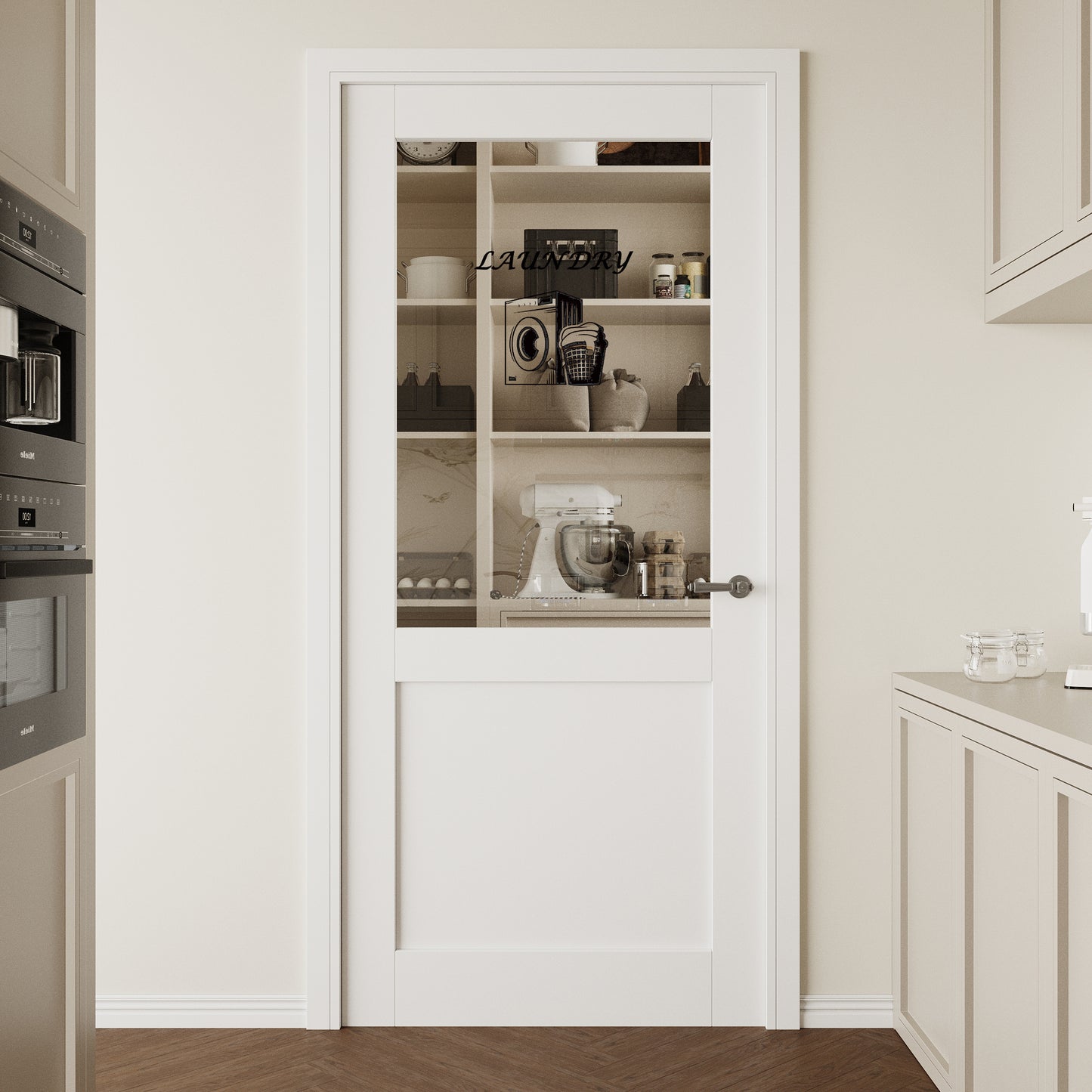 CRUTOP Interior Door Half Clear Glass Laundry Door Slab With Self-Adhesive Waterproof Vinyl Colorfast Sticker, Paintable, Pre-finished,White