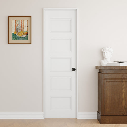 Crutophome 5-Lite Panel Door Slab with Prehung Kit, Right / Left Handed, White