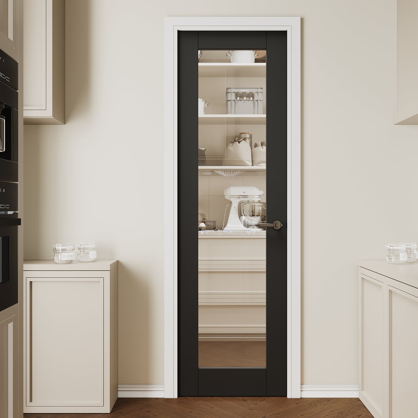 CRUTOP 1 lite Clear Glass Interior Slab Door, Black Prefinished Door with/without Prehung Kit, Paintable