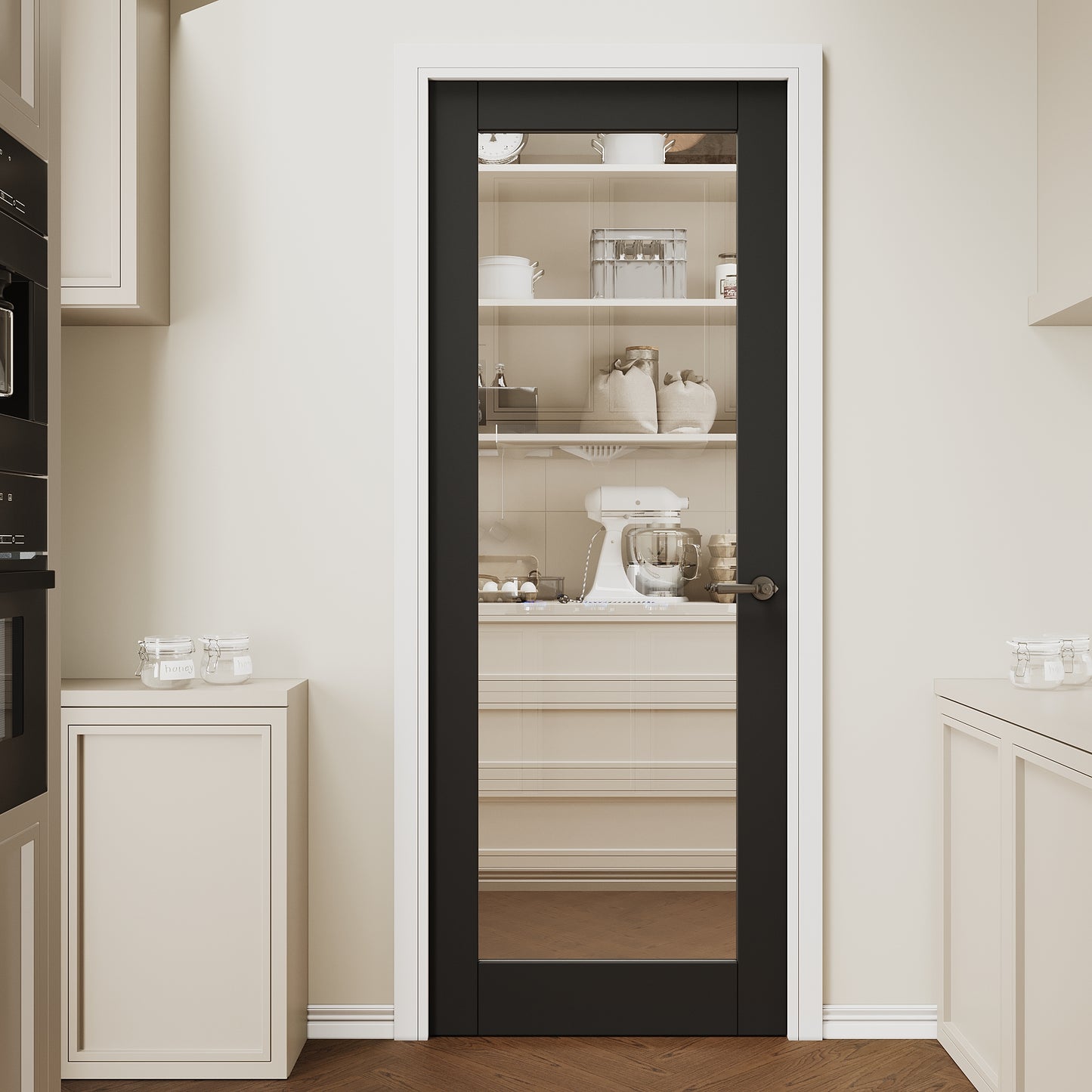 CRUTOP 1 lite Clear Glass Interior Slab Door, Black Prefinished Door with/without Prehung Kit, Paintable