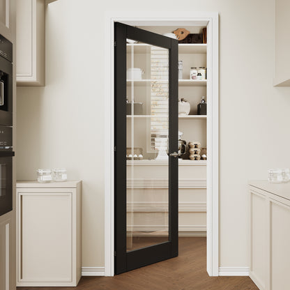 CRUTOP 1 lite Clear Glass Interior Slab Door, Black Prefinished Door with/without Prehung Kit, Paintable