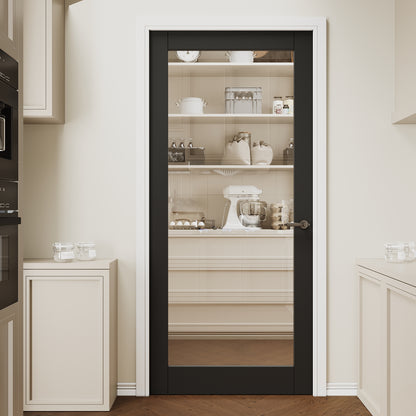 CRUTOP 1 lite Clear Glass Interior Slab Door, Black Prefinished Door with/without Prehung Kit, Paintable