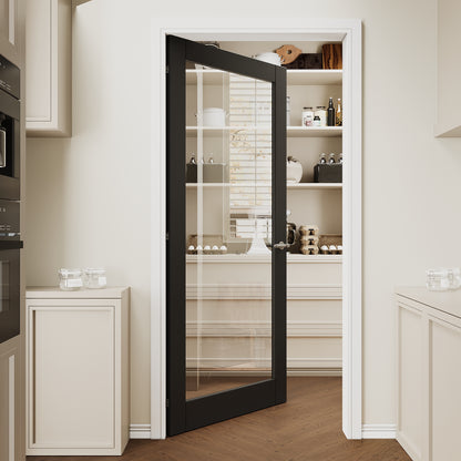 CRUTOP 1 lite Clear Glass Interior Slab Door, Black Prefinished Door with/without Prehung Kit, Paintable