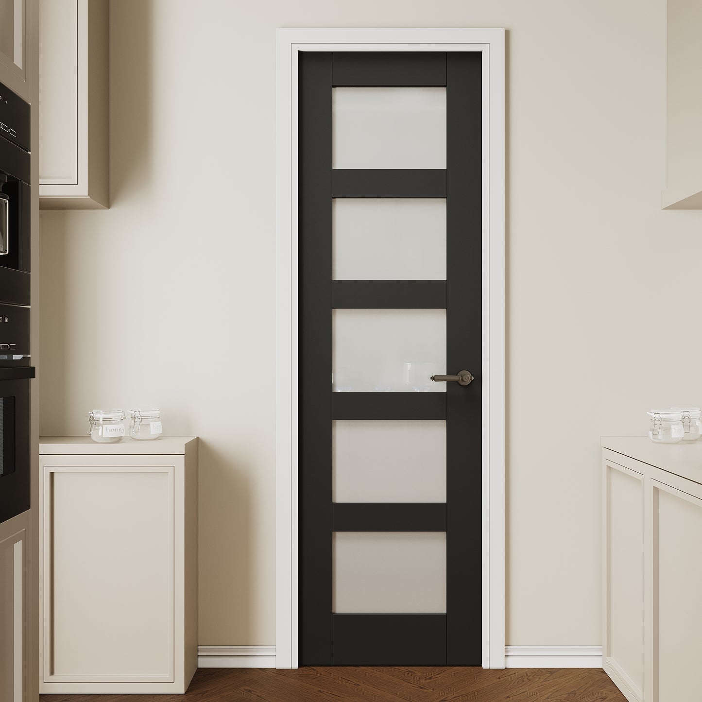 CRUTOP 5 lite Frosted Glass Interior Slab Door, Black Prefinished Door with/without Prehung Kit, Paintable
