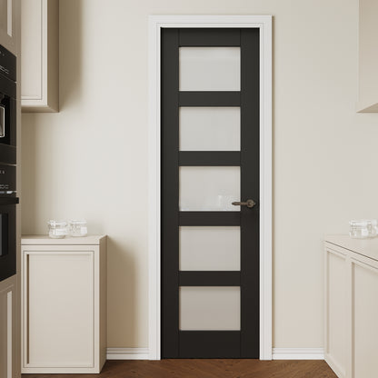 CRUTOP 5 lite Frosted Glass Interior Slab Door, Black Prefinished Door with/without Prehung Kit, Paintable