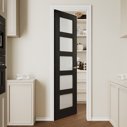 CRUTOP 5 lite Frosted Glass Interior Slab Door, Black Prefinished Door with/without Prehung Kit, Paintable