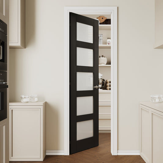 CRUTOP 5 lite Frosted Glass Interior Slab Door, Black Prefinished Door with/without Prehung Kit, Paintable