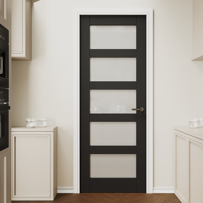 CRUTOP 5 lite Frosted Glass Interior Slab Door, Black Prefinished Door with/without Prehung Kit, Paintable