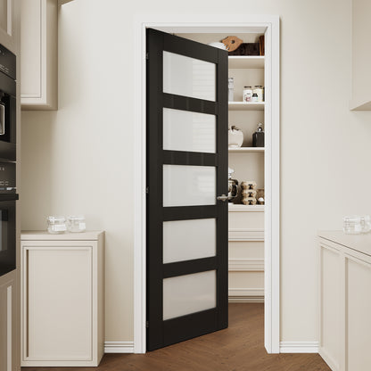 CRUTOP 5 lite Frosted Glass Interior Slab Door, Black Prefinished Door with/without Prehung Kit, Paintable