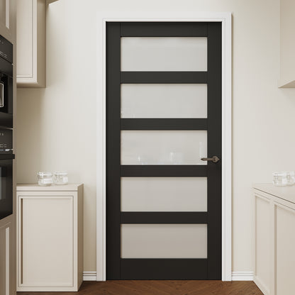 CRUTOP 5 lite Frosted Glass Interior Slab Door, Black Prefinished Door with/without Prehung Kit, Paintable