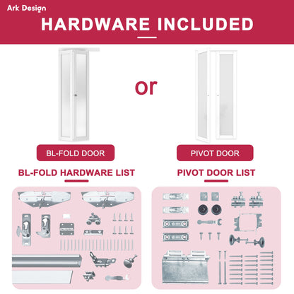 [Two Hardware Kits] Crutophome 3-Lite Forest Glass Pivot Door with Hardware Kit, Solid Core MDF Wood, Black