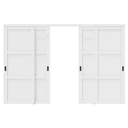 CRUTOP 3 -Lite Panel Paintable Sliding Closet Door for Bedroom/Closet/Barn - Assemble Required, Solid Core & Primed Water-Resistant Panels, Build Quality & Easy to Install (Black non-grooved door handle)
