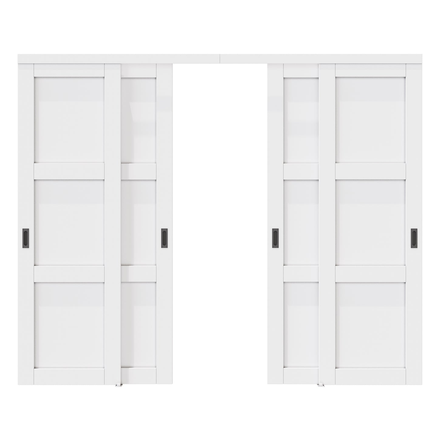 CRUTOP 3 -Lite Panel Paintable Sliding Closet Door for Bedroom/Closet/Barn - Assemble Required, Solid Core & Primed Water-Resistant Panels, Build Quality & Easy to Install (Black non-grooved door handle)