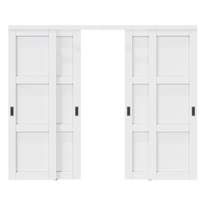 CRUTOP 3 -Lite Panel Paintable Sliding Closet Door for Bedroom/Closet/Barn - Assemble Required, Solid Core & Primed Water-Resistant Panels, Build Quality & Easy to Install (Black non-grooved door handle)