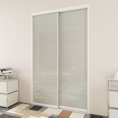 CRUTOP Sliding Closet Door, Fingerprint-Resistant 1-Lite Tempered Frosted Glass with Good Privacy & Water-Resistant Frame, Build Quality ( Pre-assembled Panels with Hardware Kit)，Aluminum Frame