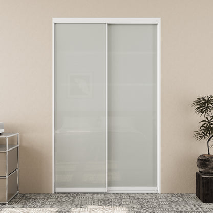 CRUTOP Sliding Closet Door, Fingerprint-Resistant 1-Lite Tempered Frosted Glass with Good Privacy & Water-Resistant Frame, Build Quality ( Pre-assembled Panels with Hardware Kit)，Aluminum Frame