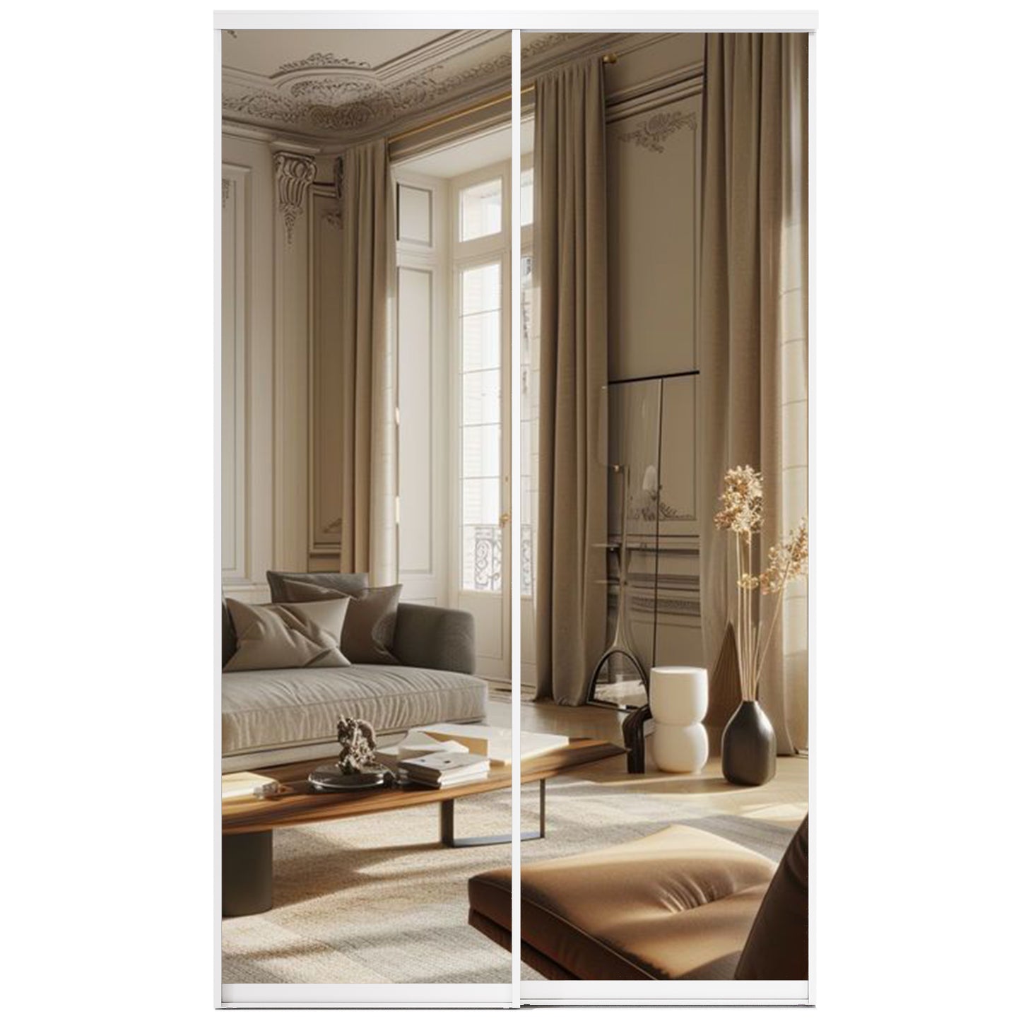 CRUTOP One Side Mirrored Sliding Closet Door(Pre-Assembled Panels with Hardware Kit), Build Quality & Easy to Install, Aluminum Frame Interior Door