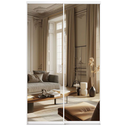 CRUTOP One Side Mirrored Sliding Closet Door(Pre-Assembled Panels with Hardware Kit), Build Quality & Easy to Install, Aluminum Frame Interior Door
