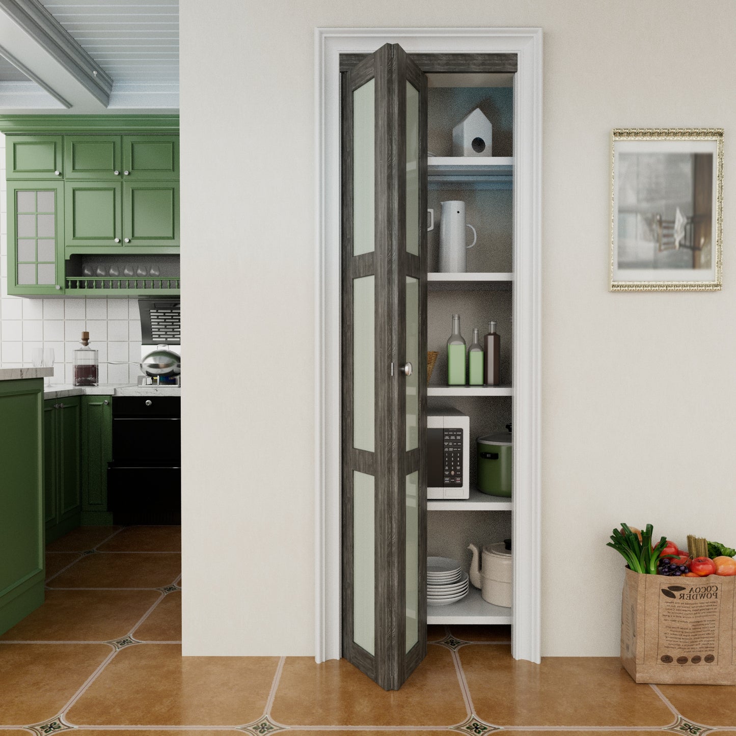 CRUTOP 3-Lite Frosted Glass Bifold Door, Build Quality Panels with Water&Scratch-Resistant Surface, Solid Core, Interior Closet & Pantry Door (Panels&Hardware&Fascia&Knob) ，Ancient Wood