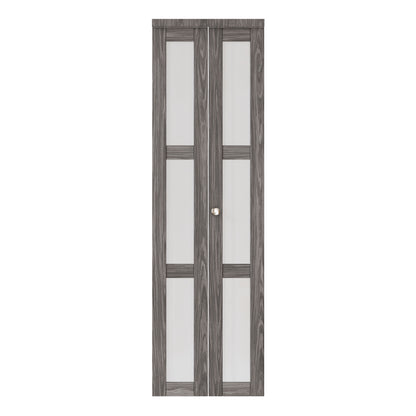 CRUTOP 3-Lite Frosted Glass Bifold Door, Build Quality Panels with Water&Scratch-Resistant Surface, Solid Core, Interior Closet & Pantry Door (Panels&Hardware&Fascia&Knob) ，Ancient Wood