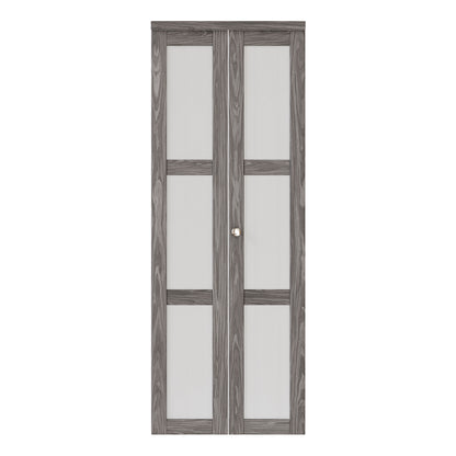 CRUTOP 3-Lite Frosted Glass Bifold Door, Build Quality Panels with Water&Scratch-Resistant Surface, Solid Core, Interior Closet & Pantry Door (Panels&Hardware&Fascia&Knob) ，Ancient Wood