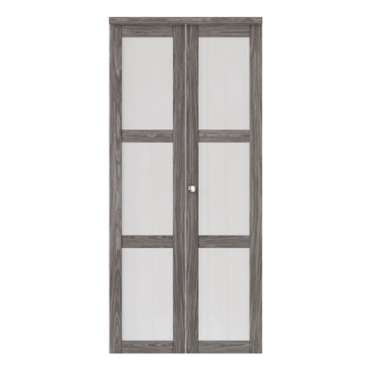 CRUTOP 3-Lite Frosted Glass Bifold Door, Build Quality Panels with Water&Scratch-Resistant Surface, Solid Core, Interior Closet & Pantry Door (Panels&Hardware&Fascia&Knob) ，Ancient Wood