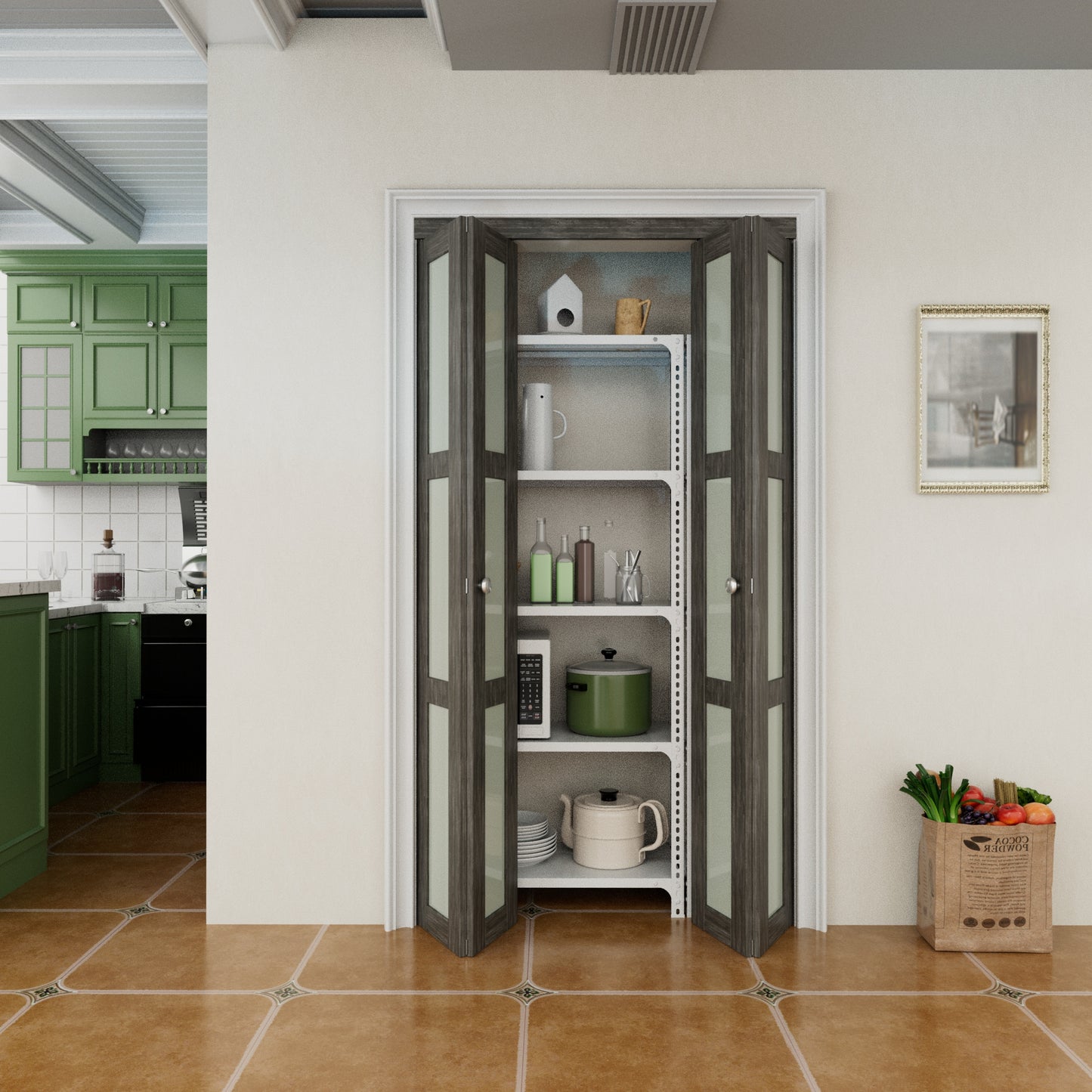 CRUTOP 3-Lite Frosted Glass Bifold Door, Build Quality Panels with Water&Scratch-Resistant Surface, Solid Core, Interior Closet & Pantry Door (Panels&Hardware&Fascia&Knob) ，Ancient Wood