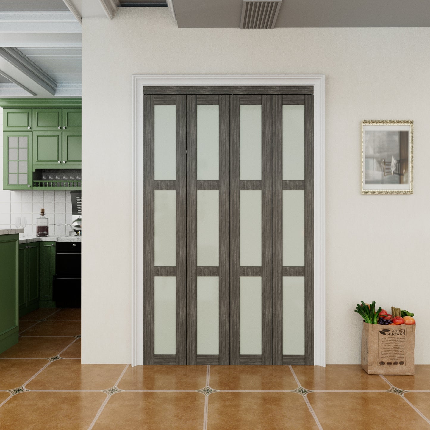 CRUTOP 3-Lite Frosted Glass Bifold Door, Build Quality Panels with Water&Scratch-Resistant Surface, Solid Core, Interior Closet & Pantry Door (Panels&Hardware&Fascia&Knob) ，Ancient Wood