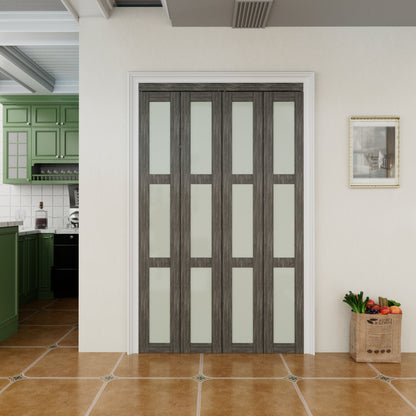 CRUTOP 3-Lite Frosted Glass Bifold Door, Build Quality Panels with Water&Scratch-Resistant Surface, Solid Core, Interior Closet & Pantry Door (Panels&Hardware&Fascia&Knob) ，Ancient Wood
