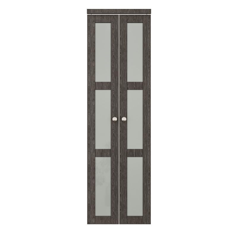 CRUTOP Bi-Fold Pivot Doors , 3-Lite Tempered Frosted Glass Closet Door with Hardware Kit, MDF Panel Folding Interior Double Doors Easy to Install -  Iron Age Gray