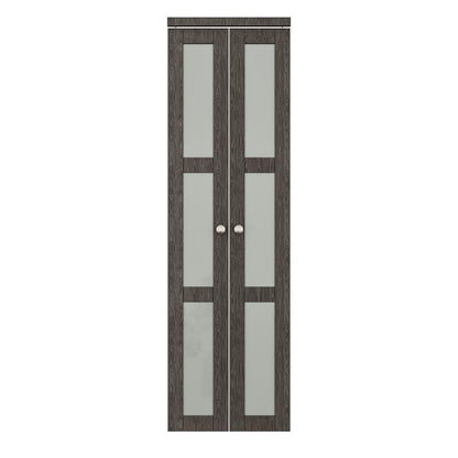 CRUTOP Bi-Fold Pivot Doors , 3-Lite Tempered Frosted Glass Closet Door with Hardware Kit, MDF Panel Folding Interior Double Doors Easy to Install -  Iron Age Gray