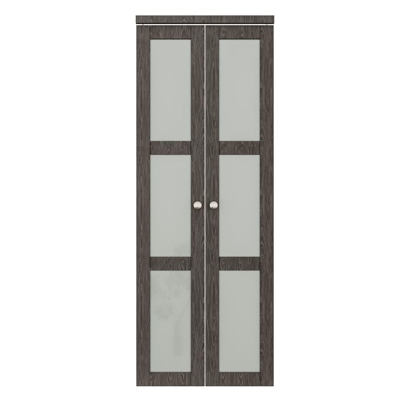 CRUTOP Bi-Fold Pivot Doors , 3-Lite Tempered Frosted Glass Closet Door with Hardware Kit, MDF Panel Folding Interior Double Doors Easy to Install -  Iron Age Gray