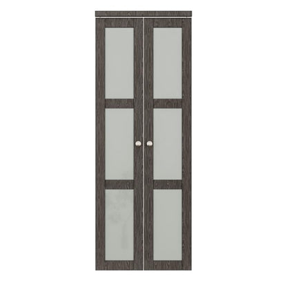 CRUTOP Bi-Fold Pivot Doors , 3-Lite Tempered Frosted Glass Closet Door with Hardware Kit, MDF Panel Folding Interior Double Doors Easy to Install -  Iron Age Gray