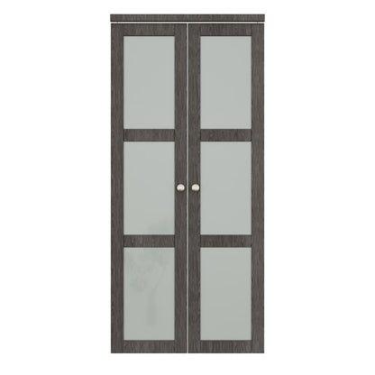 CRUTOP Bi-Fold Pivot Doors , 3-Lite Tempered Frosted Glass Closet Door with Hardware Kit, MDF Panel Folding Interior Double Doors Easy to Install -  Iron Age Gray