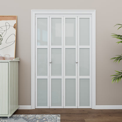 CRUTOP 3-Lite Paintable Frosted Glass Bifold Door, Build Quality Panels with Water&Scratch-Resistant Surface, Solid Core, Interior Closet & Pantry Door (Panels&Hardware&Fascia&Knob)