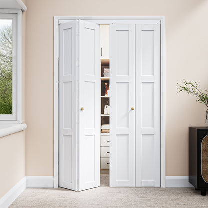 CRUTOP 3-Lite Paintable Bifold Closet Door, Solid Core Pre-Assembled Panels with Water-Resistant Triple-Layer Painting, Build Quality (Panels&Hardware&Fascia&Knob)