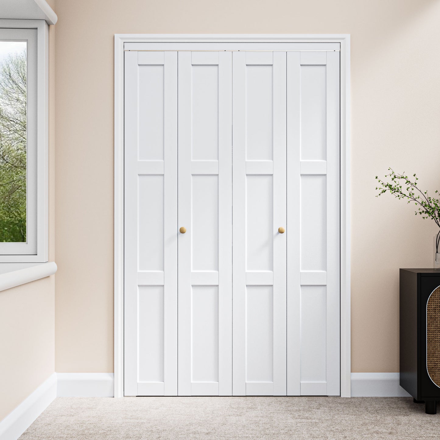 CRUTOP 3-Lite Paintable Bifold Closet Door, Solid Core Pre-Assembled Panels with Water-Resistant Triple-Layer Painting, Build Quality (Panels&Hardware&Fascia&Knob)