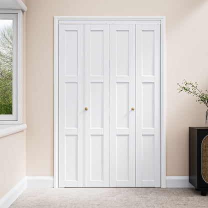 CRUTOP 3-Lite Paintable Bifold Closet Door, Solid Core Pre-Assembled Panels with Water-Resistant Triple-Layer Painting, Build Quality (Panels&Hardware&Fascia&Knob)